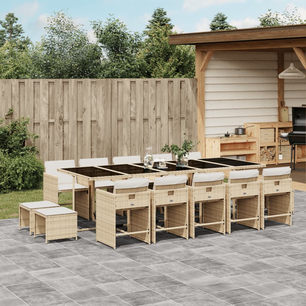 15 Piece Outdoor Dining Set with Cushions Beige Poly Rattan