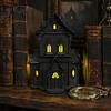 Gothic Style Table Centerpiece Lighted Halloween Village House Statue with LED Light, Display Ornament Black Spooky Figurine for Tabletop Holiday Home