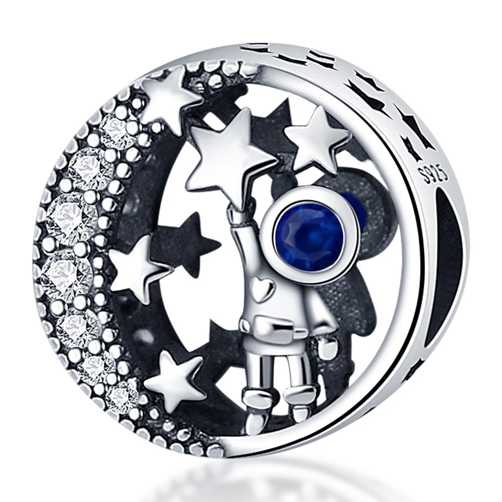 Original Charms Copper Plated Starry Sky Blue Zircon Beads Fit Bracelet Women Jewelry Making Diy Gift