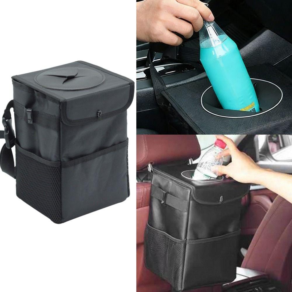 Washable Car Trash Can Waterproof Car Organizer With Lid Hanging Garbage Bag Car Accessories