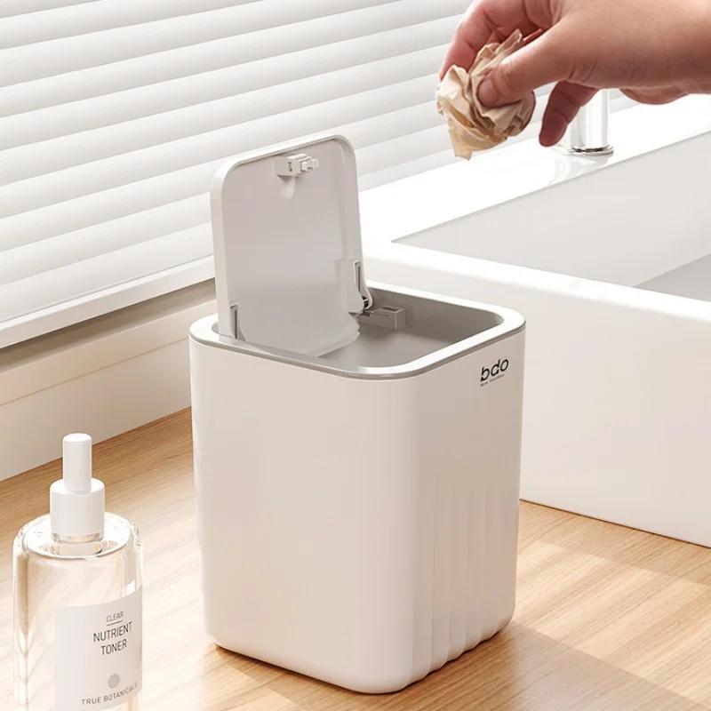 Mini Desktop Trash Can With Lid Press Type Trash Can For Bathroom Car Office Bedroom Living Room Waste Bins Portable Clutter Bin