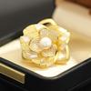 Premium Sense Gold Brushed Hollow Rose Brooch Temperament Natural Fritillary Double Petals Freshwater Pearl Pin