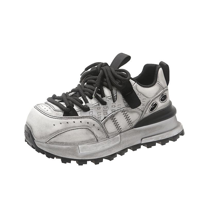 European Station 2025 Autumn New Retro Old Casual Shoes Leather Platform Versatile Daddy Shoes Forrest Gump Shoes Women's Tide