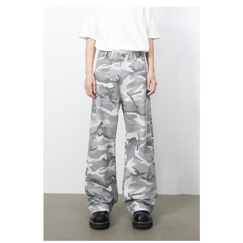Pantaloni Lunghi Jeans Mimetici High Street da Uomo Larghi a Gamba Larga Senso del Design Pantaloni Casual Jeans Dritti e Ampi da Uomo alla Moda e Confortevoli