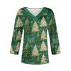Women's Loose Comfortable Casual Fashion V-Neck Christmas Print 3/4 Sleeve Top