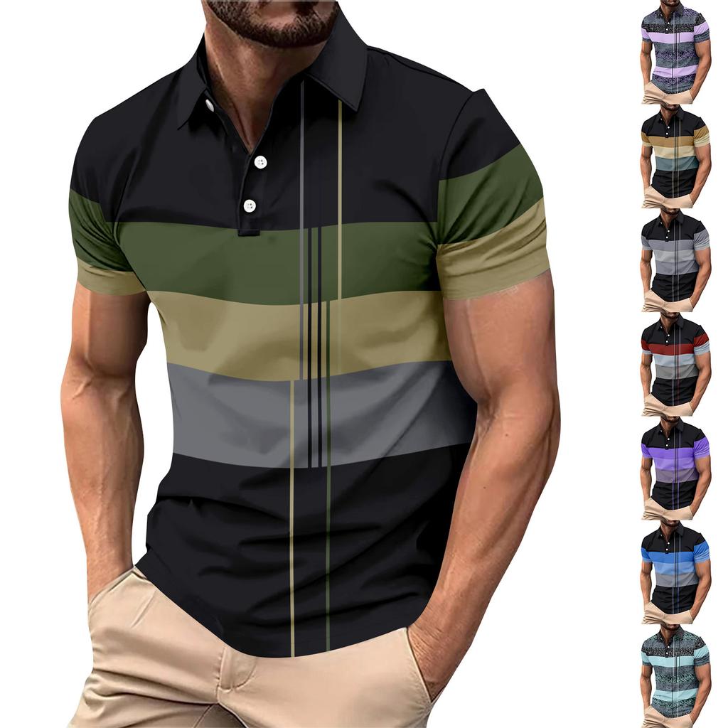 Striped color blocking print - Men's casual short sleeved T-shirt