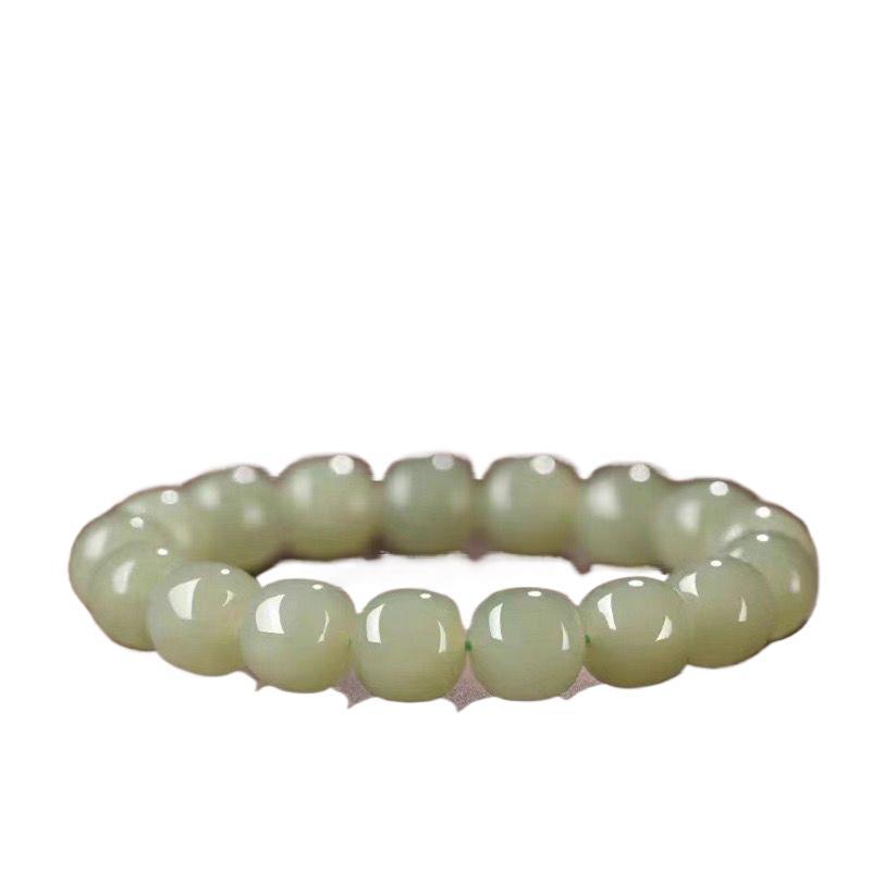 Pulseira de Contas Redondas de Jade Hetian Autêntico - Pedra de Jade Água do Lago Qingbai Genuína para Homens e Mulheres