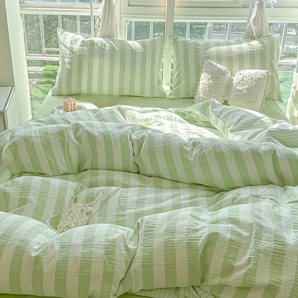 Soft Ins Stripe Bedding Set 3/4pcs Duvet Cover Pillowcase Sheet Set Girly Fresh Style Couple Bed Comforter Colchas Para La Cama