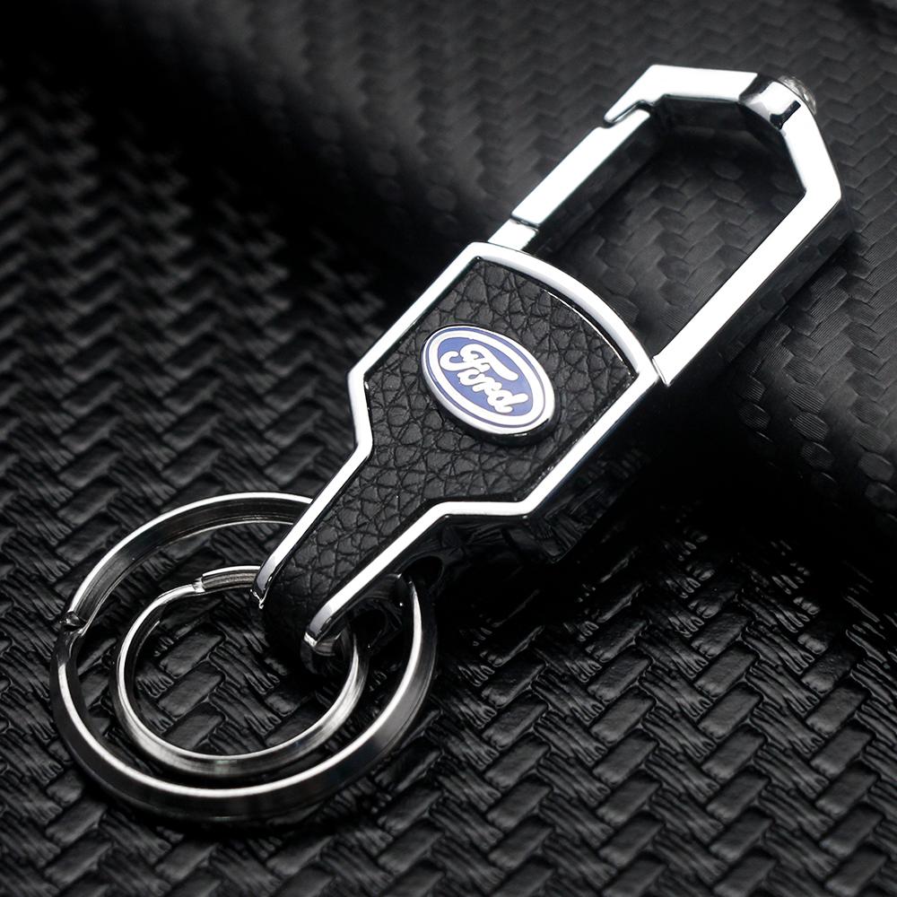 AAAMT1 For Ford Mustang Focus Transit 1Pcs Metal Leather Keychain Ring Edge Fiesta Escape Kuga Mondeo Fusion Ranger Auto Accessories