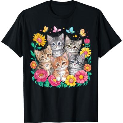 Katze Bunte Kätzchen Blumige Katze T-Shirt(1)