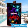 Custom Name Skibidi Future Adventure Heart In Space Adventure Microfiber Beach Towel, Lightweight for Summer Travel, Swimming Pool Fan Gift