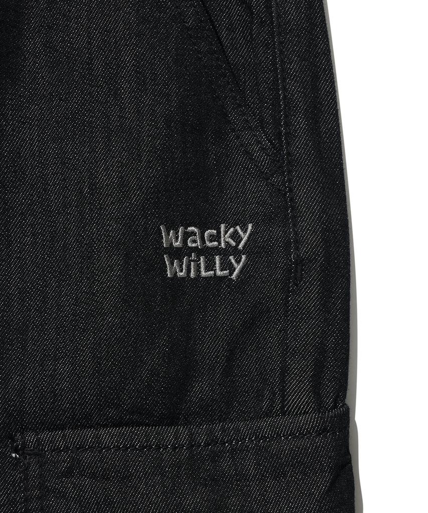 WACKY WILLY Wide Elastic Cargo Denim Pants Black