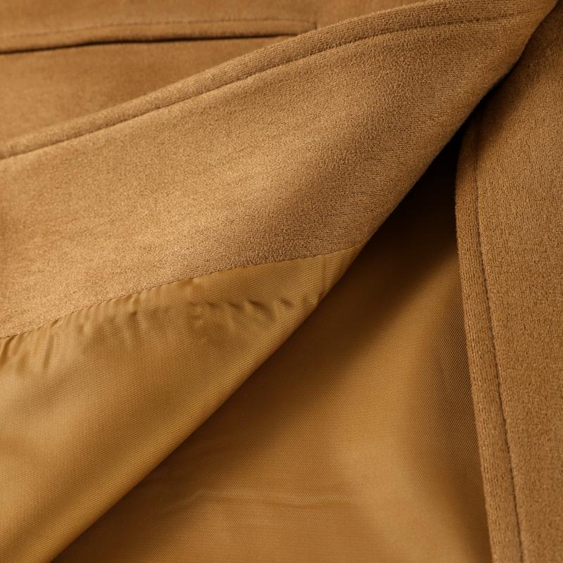 Dámská semišová bunda s klopovým límcem, jednoradové zapínání, khaki, s dlouhým rukávem, sako, módní na dojíždění, větruodolná, teplá bunda, podzim 2025