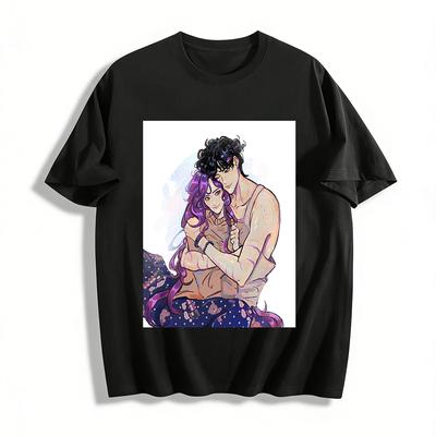 Vintage Anime Style Couple Hug Print Casual Top Anime Peripheral Loose Unisex T-Shirt Pure Cotton T-shirt
