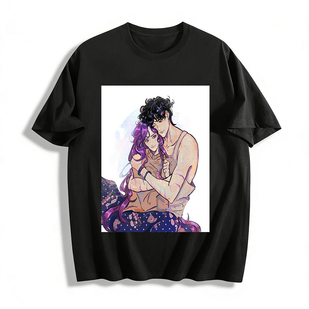 

Vintage Anime Style Couple Hug Print Casual Top Anime Peripheral Loose Unisex T-Shirt Pure cotton T-shirt XXS