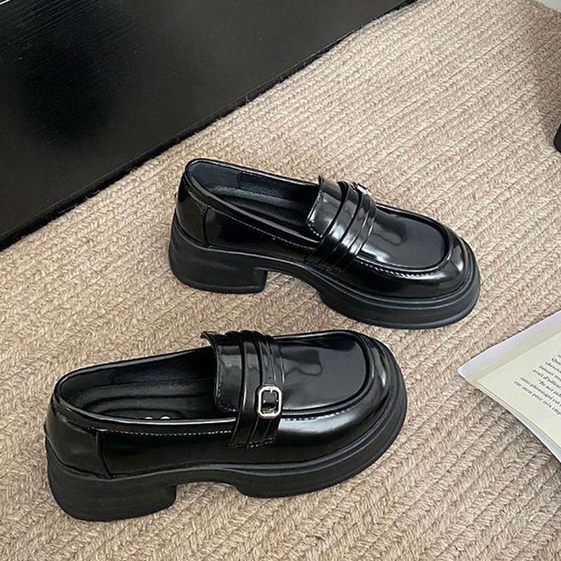 Brown retro British style heightened platform small leather shoes women's 2025 spring and autumn new French one-pedal loafers