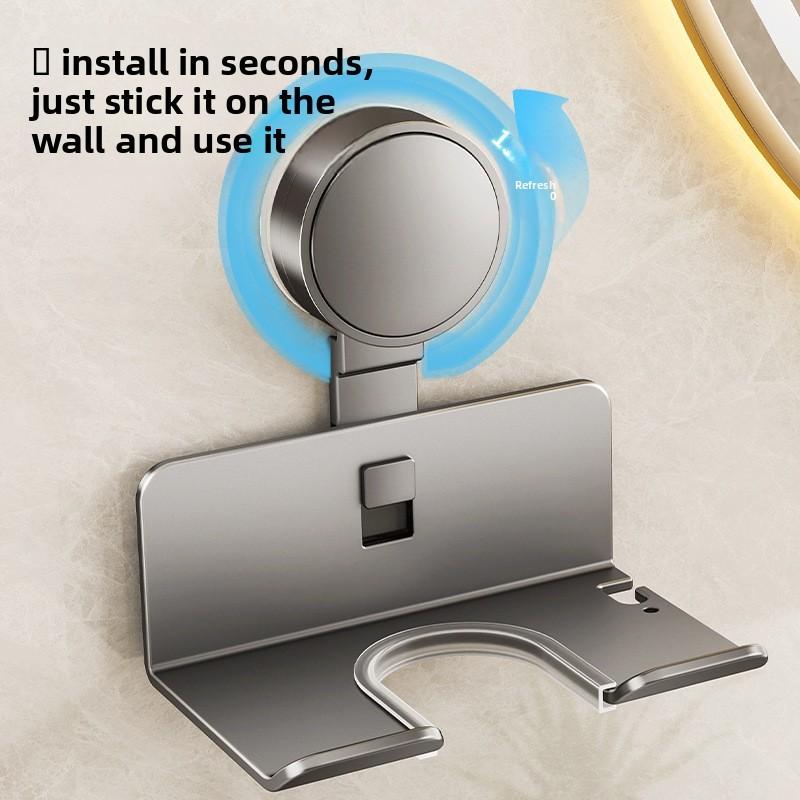 Modern Minimalist Suction Cup Hair Dryer Holder With Nonpiercing Wall Mount For Bathroom Storage