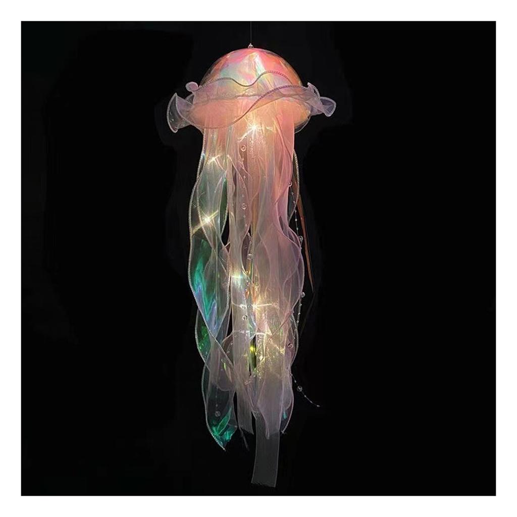 Portable LED Jellyfish Lantern Glitter Hanging Jellyfish Lanterns with Bright Strip Bedroom Decor Supplies Gifts for Kids Girls
