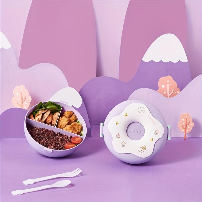 Cute donut-shaped partition PP lunch box, large capacity, microwave-safe portable bento box for students & office workers