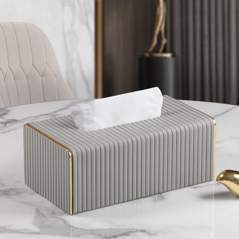 1 Piece Scandinavian Style Faux Leather Tissue Box - Gold Stripe Rectangle Design for Living Room, Dining Room or Bathroom