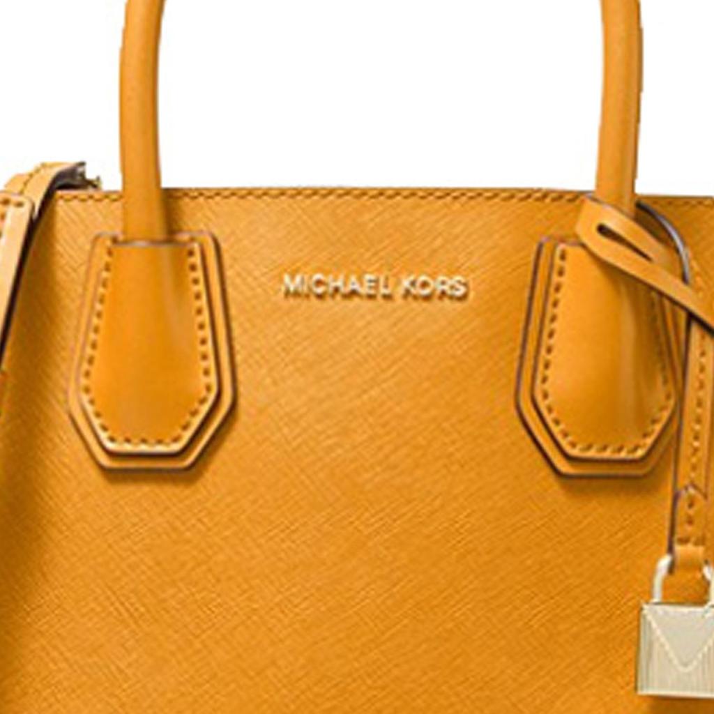 Michael Kors MK Mercer Lock Solid Color French Leather Accordion Handbag Women Handbags Lemon-Yellow 30S0GM9M6L-SUN