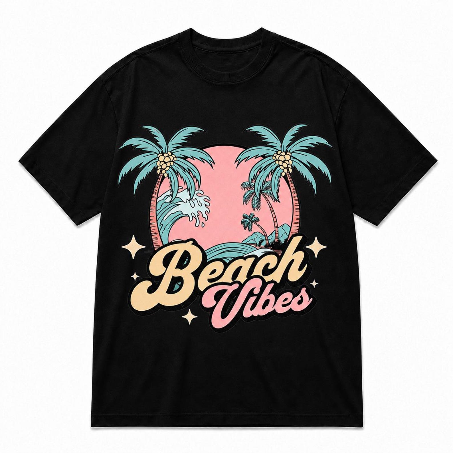 Beach Vibes Retro Palm Tree Shirt – Tropical Summer Graphic Tee XL