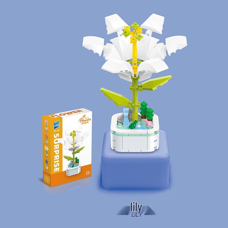 Kids' Educational Interlocking Building Blocks - Flower Potted Plant (Rose & Epiphyllum) Compatible with Top Building Block Models