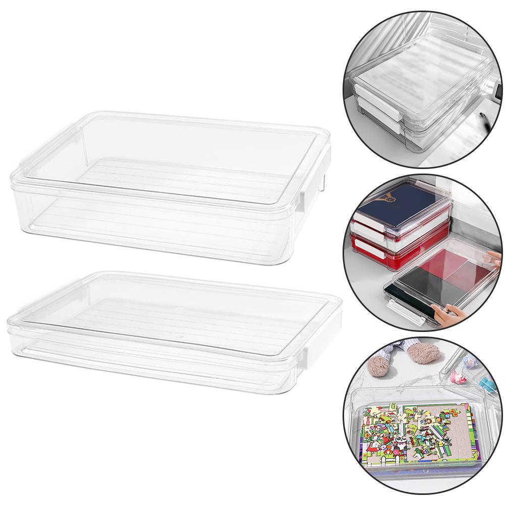 Document Organizer Box with Lid Stackable Desktop File Storage Container Clear PET Material for Office and Home Use