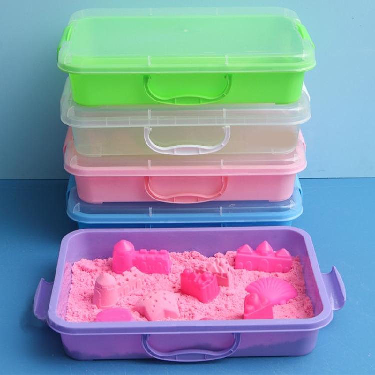 Plastic Sand Trays For Kids Play Stackable Waterproof Storage Boxes With Lid Sensory Toy Art Craft Supplies Blue Green Pink