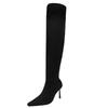 Vintage Maillard pointed boots women's pleated high-heeled piled boots but knee thin-heeled knight boots fashionable and thin