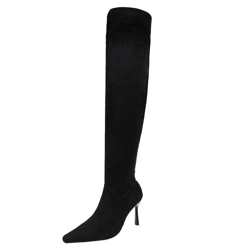 Vintage Maillard pointed boots women's pleated high-heeled piled boots but knee thin-heeled knight boots fashionable and thin