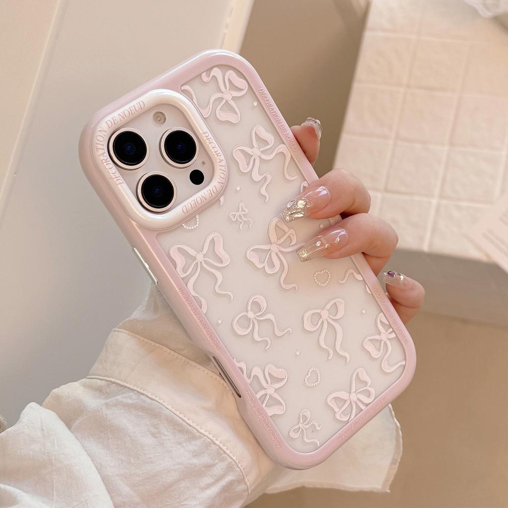 Princess Style for IPhone16 for Apple 15 Phone Case 14ProMax Pearl Bow 17 Acrylic Anti-fall