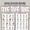 5Pcs Chair Balance Stretch Yoga Exercise Poster Set for Seniors Low-Impact Home Workout Plan for Elderly Anti-Fall & Mobility Guide Fitness Wall Art
