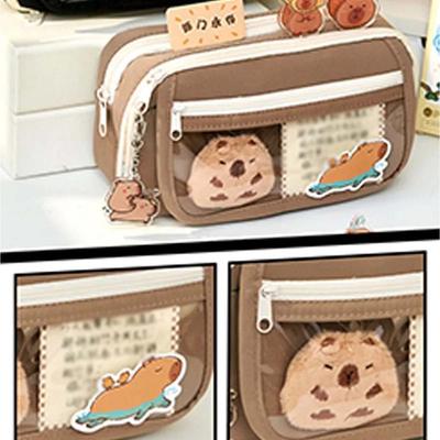 Creative Cute Capybara Pencil Bag with Hanging Ornaments, Brooch Random Stickers, Ideal for School, Office, Animal Lovers
