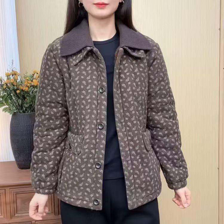 Winter 2025 Lässige warme Baumwolljacke mit Samt-Verstärkung für stilvolle Frauen mittleren Alters - Vielseitiges, lockeres und verdicktes Design