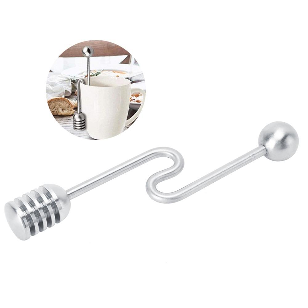 Manico curvo Cucchiaio per miele Acciaio inossidabile Drizzler liscio per miele Stampaggio integrale Lucido Mescolatore per dolci Uso quotidiano