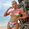Sexy Rainbow Bodysuits Costume Erotic Fishnet Transparent Seductive Underwear Ladies Mesh Hollow See Through Bodycon Clothes