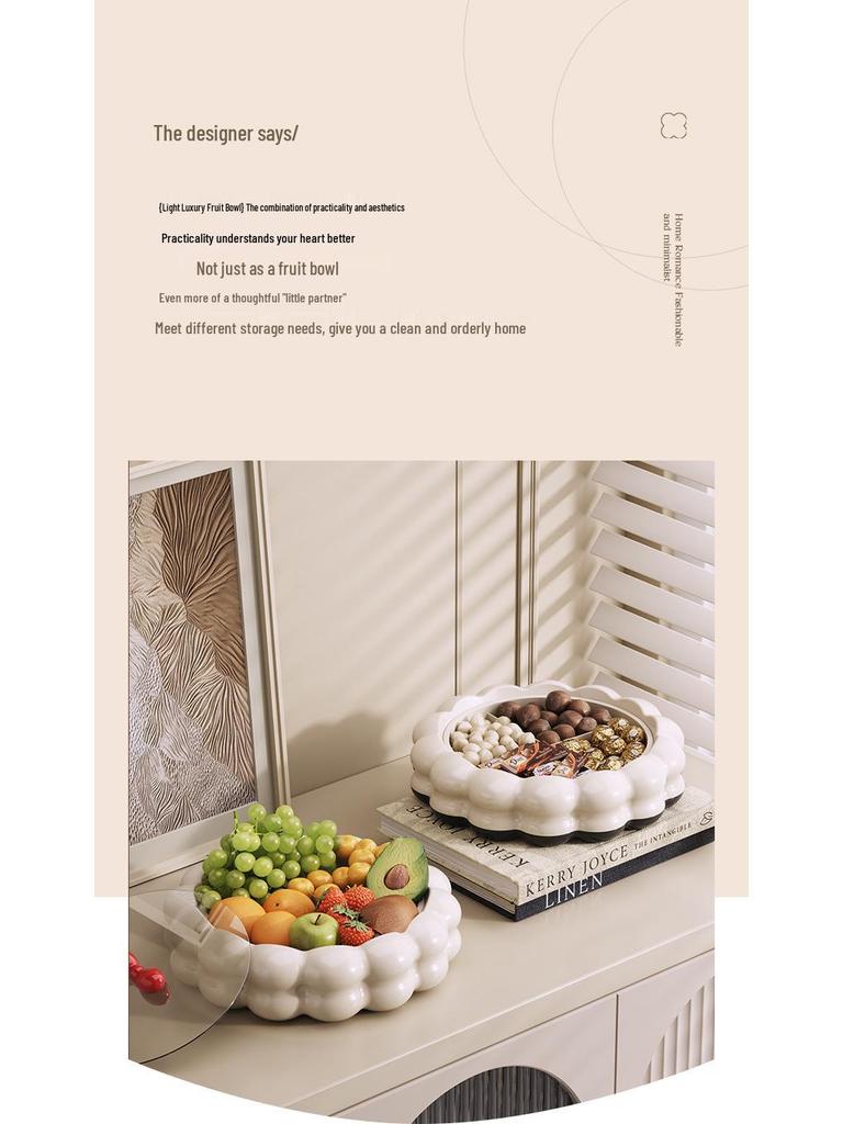 Cream Style European Coffee Table with Compartmented Dried Fruit & Snack Storage - Premium Light Luxury Feel