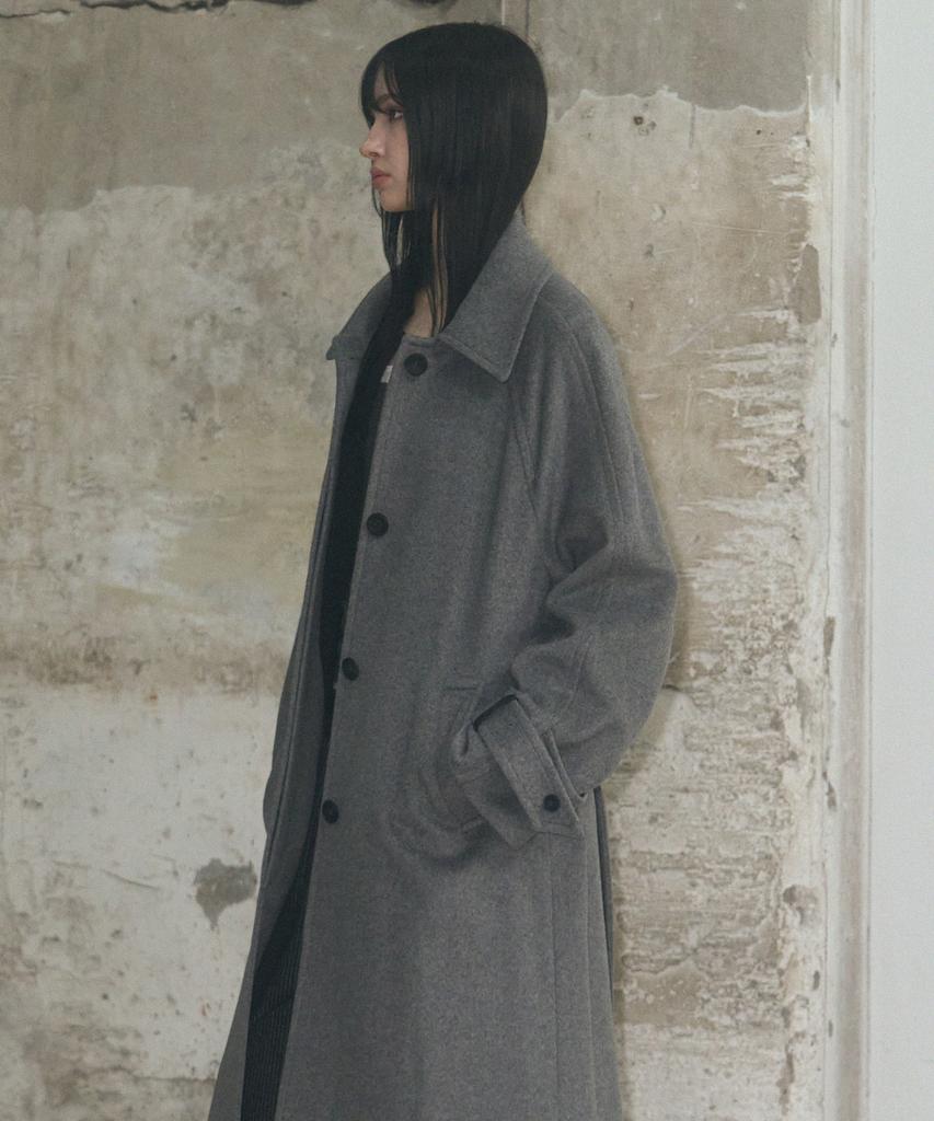 Leathery Cashmere Balmacaan Robe Coat [Grey]