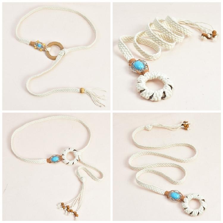 Braided Women Waist Belt Wide Bohemian Handmade Belts Beads Decors Waist Belt