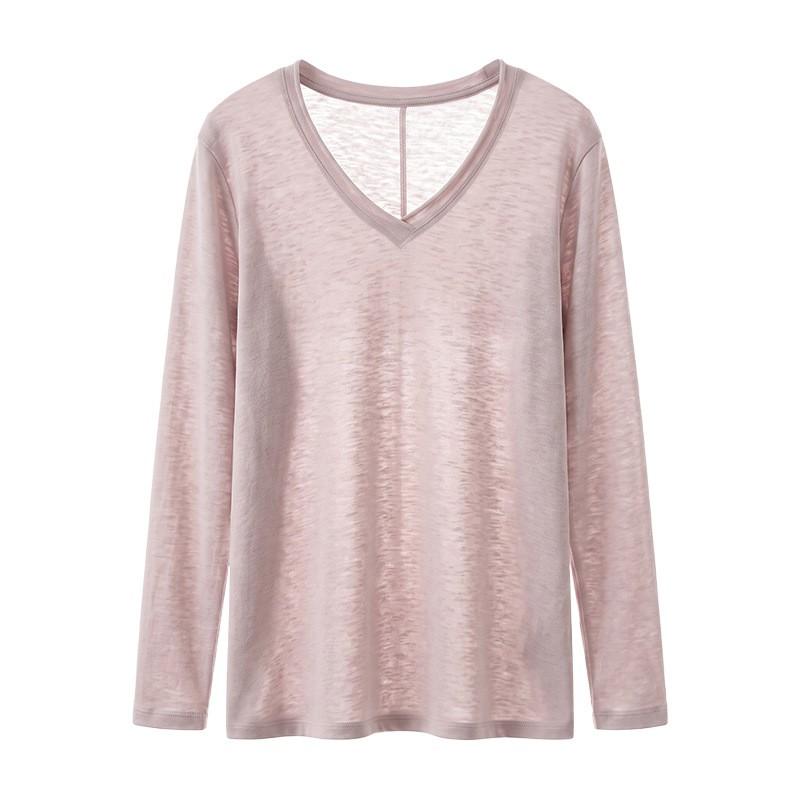 Oversized V-Neck Long Sleeve T-Shirt Women Soft Cotton Blend Loose Fit Casual Top Korean Style Layering Base