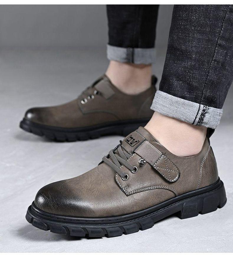Lederschuhe für Herren Business Casual Atmungsaktiv Britisch Grün Martin Schuhe Weiche Sohle Arbeitsschuhe Vielseitige Vaterschuhe