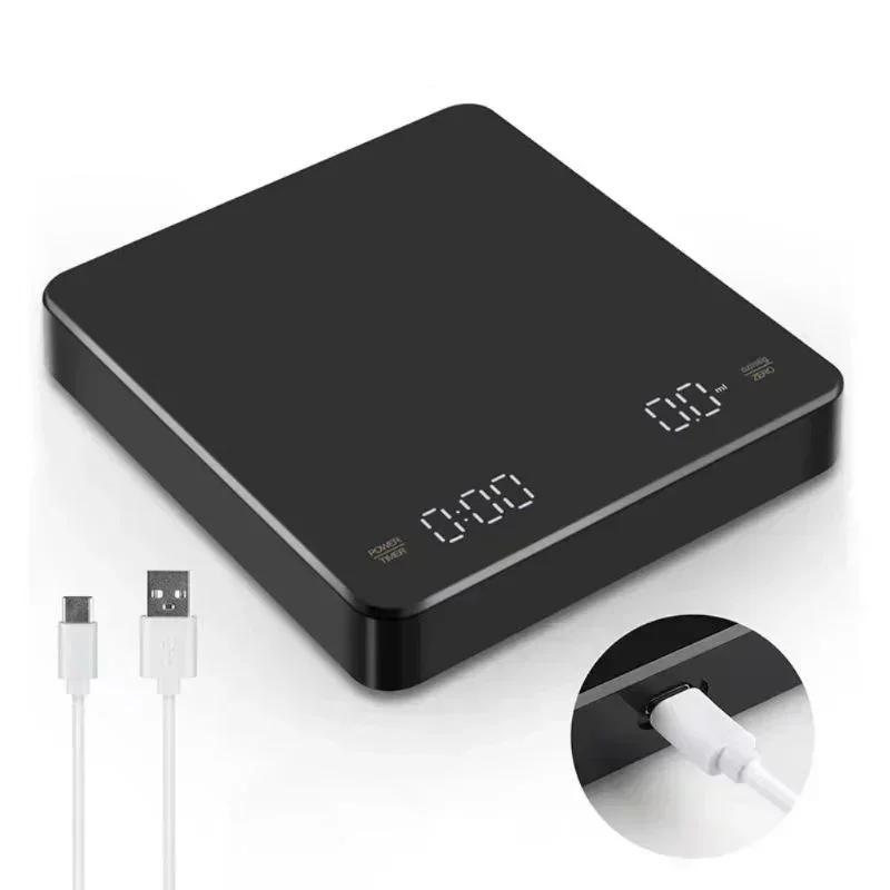Digital Rechargable Coffee Scale with Timer LED Screen Espresso USB 3kg Max.Weighing 0.1g High Precision Measures Kitchen Scale