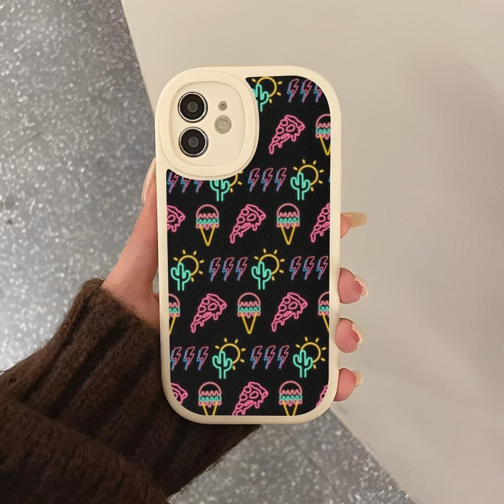 Neon Pattern Phone Case Hard Leather For iPhone 16 15 14 13 12 Mini 11 14 Pro Max Xs X Xr 7 8 Plus Fundas