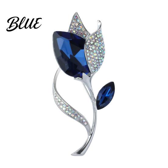 Rhinestone Pin Women Brooch High-Gloss Inlay Sparkling Tulip Design Lapel