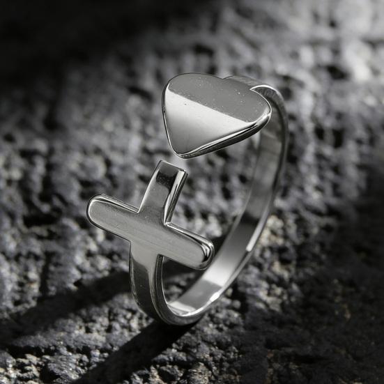 Women Ring Adjustable Fit Asymmetric Heart Design Bright Polished Mirror Texture Finger Ring Jewelry Gift