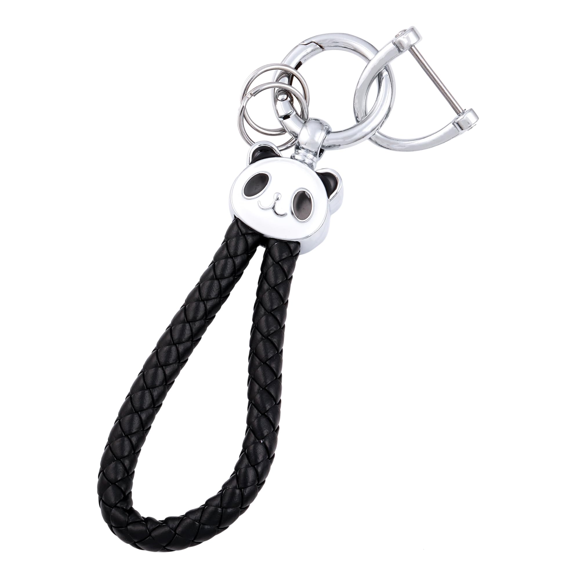

[HOYZE] Брелок для ключей автомобиля Милый панда Карабин Плетеная кожа key ring чёрный