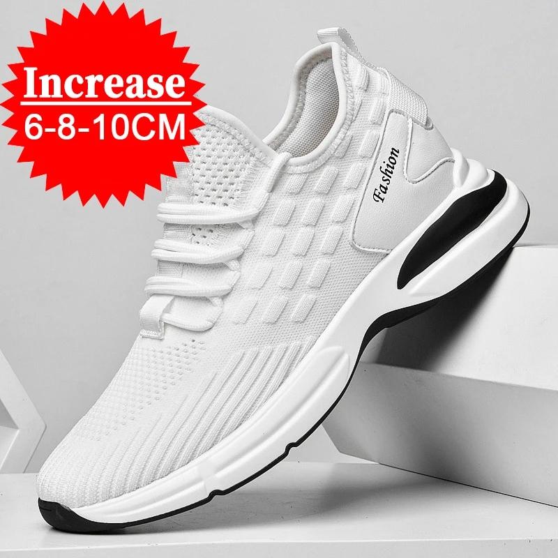 Nuove Scarpe per Aumentare l'Altezza da Uomo 6 8 10 cm Sneakers con Rialzo Invisibile Uomo Rete Traspirante Scarpe Casual Bianche Sneakers da Uomo