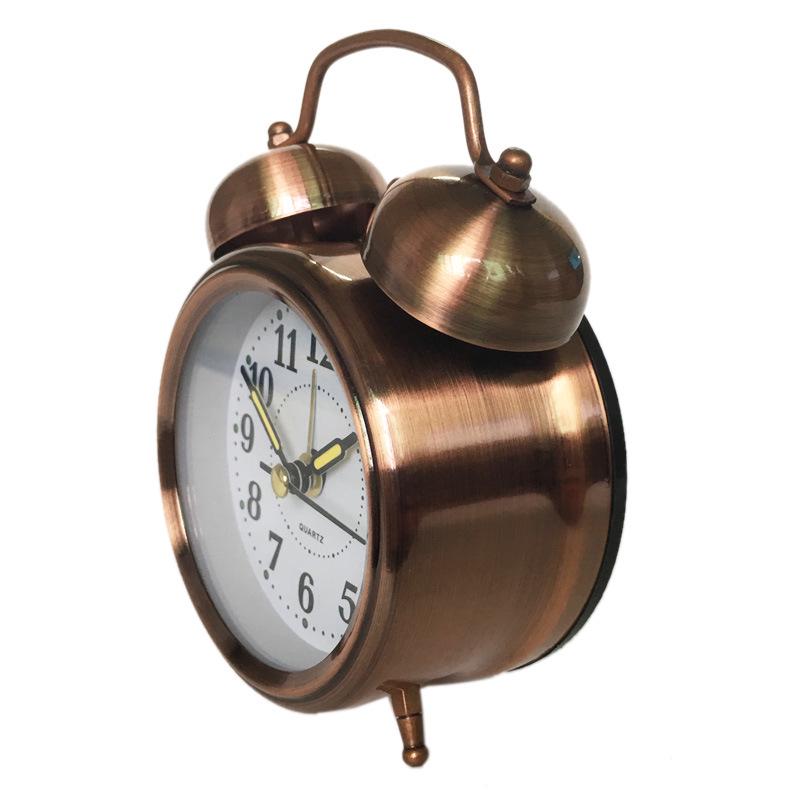Home 4 Inch Retro Bell Clock Office Retro Creative Bell Alarm Clock Bedroom Jump Needle Type Metal Mute Luminous Alarm Clock