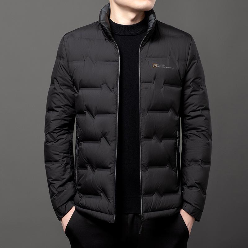 Men's Lightweight Duck Down Jacket - Stand Collar, Winter Warm, Ideal for Business & Casual Wear